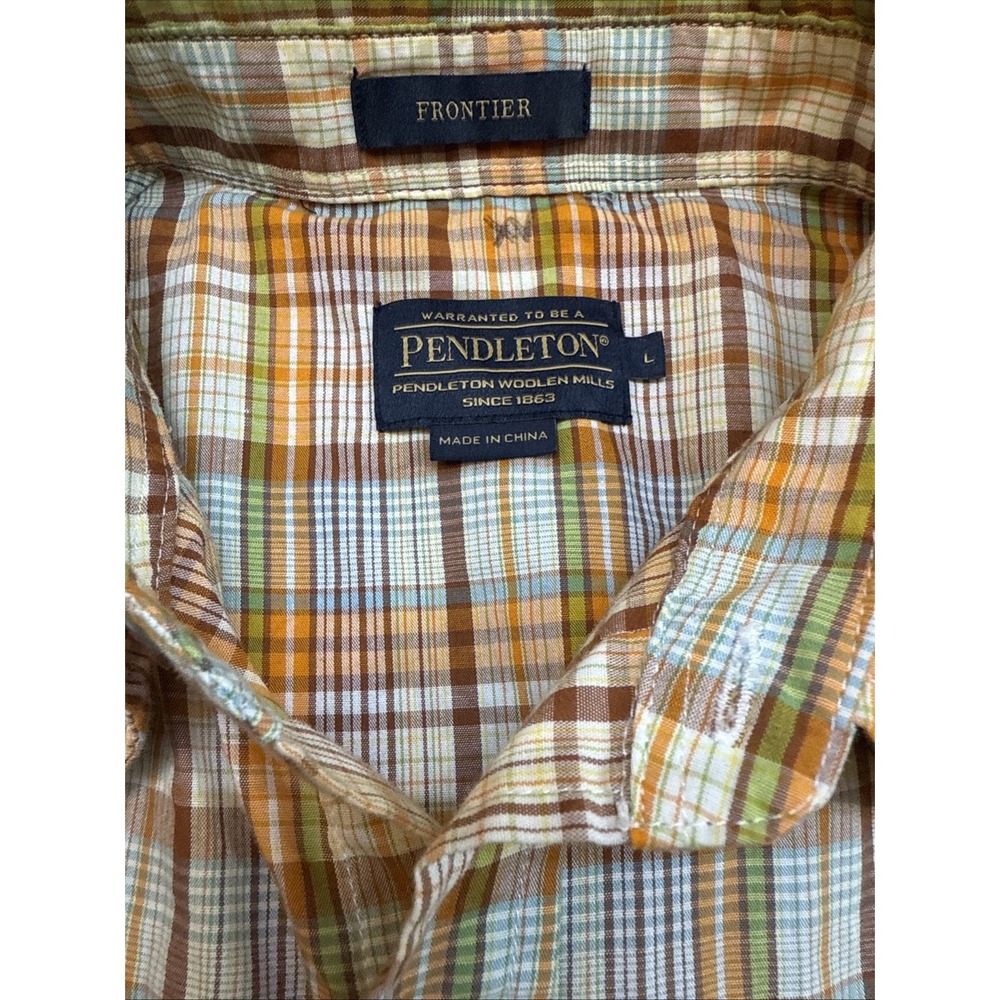 Pendleton Western Shirt Men's Large Brown Plaid Frontier Pearl Snap Short Sleeve - Picture 2 of 5